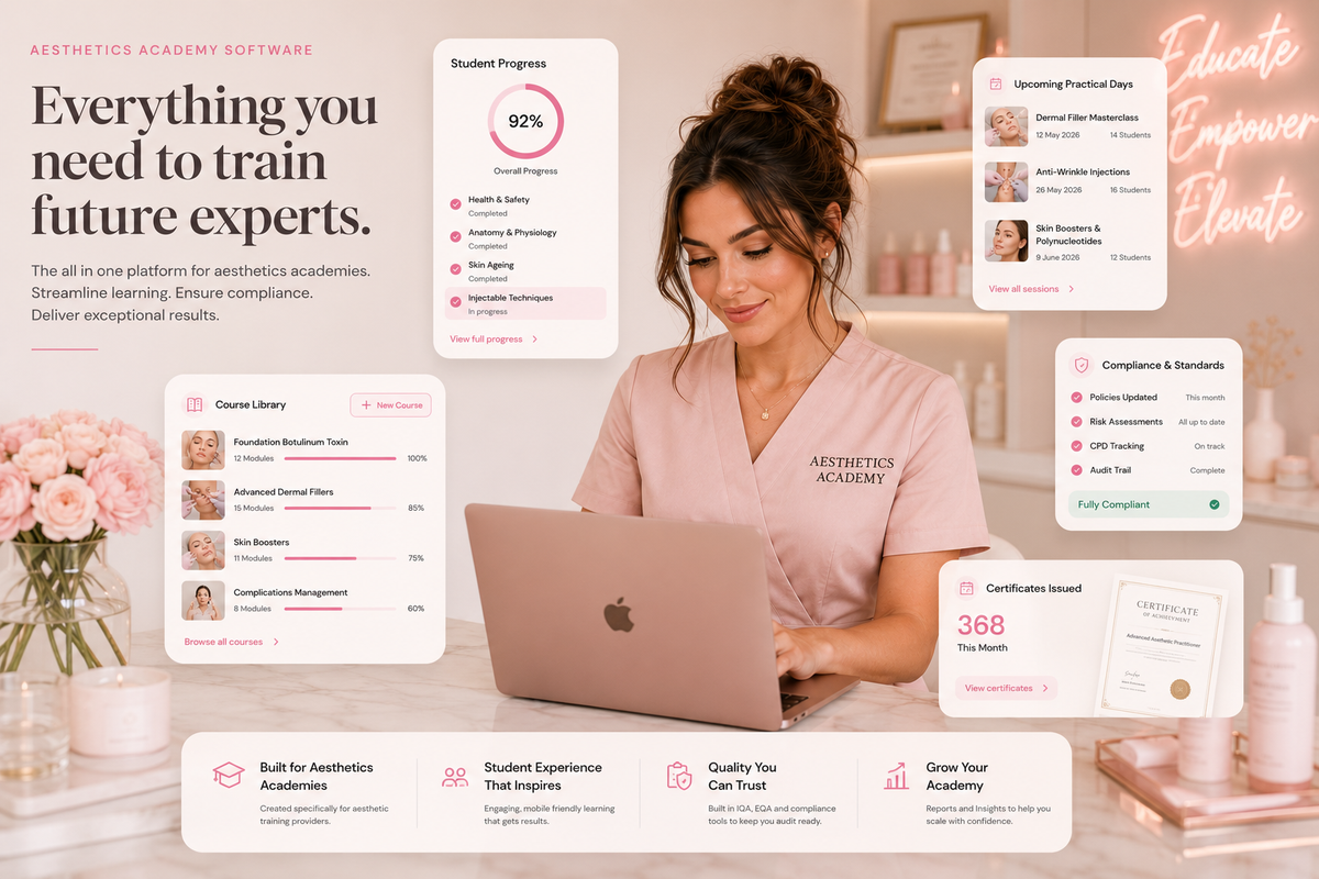 Portal for aesthetics training academy 